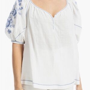 Max Studio Embroidered White and Blue Women's Top